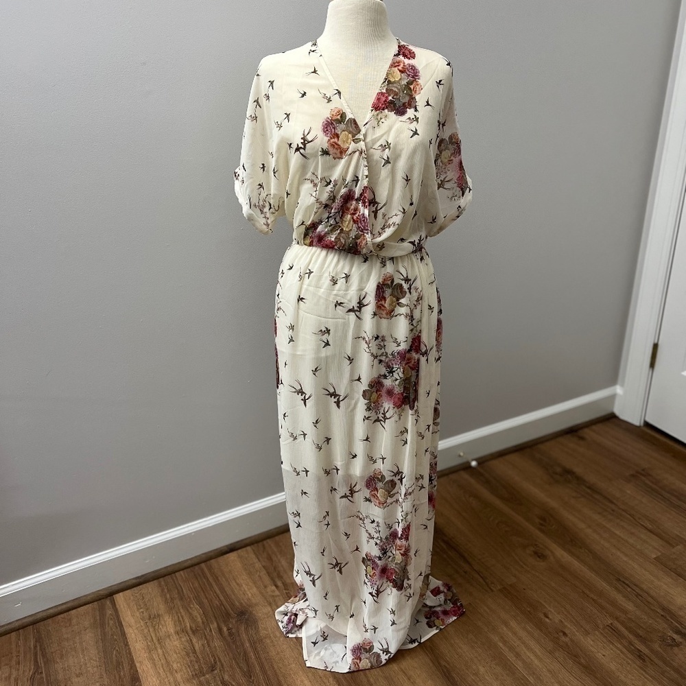 🎉Host Pick🎉 ZARA Trafaluc Bird / Floral Sheer Maxi Dress Sz M - Picture 2 of 15